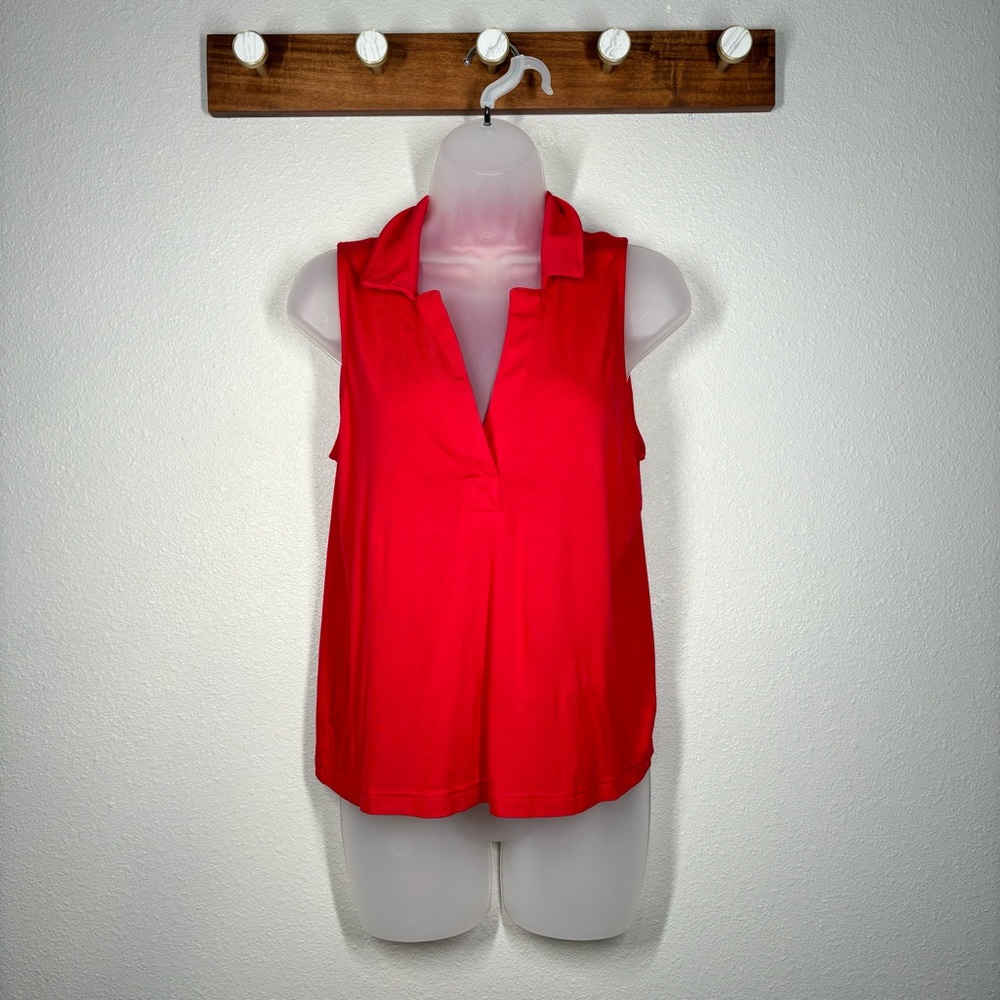 Lou & Grey Red Collared V Neck Sleeveless Shirt Women’s Size XS